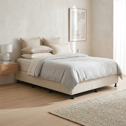 Palermo Queen Ensemble Bed Base Platinum Natural Sand Linen Fabric.