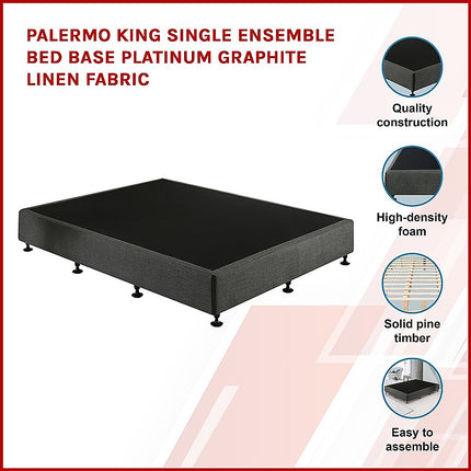 Palermo King Single Ensemble Bed Base Platinum Graphite Linen Fabric.