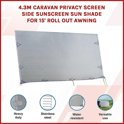 4.3m Caravan Privacy Screen Side Sunscreen Sun Shade for 15' Roll Out Awning.