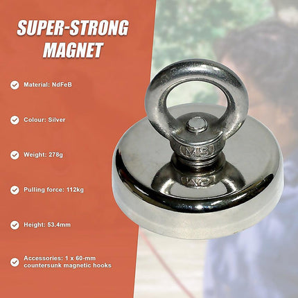 112Kg Salvage Strong Recovery Magnet Neodymium Hook.