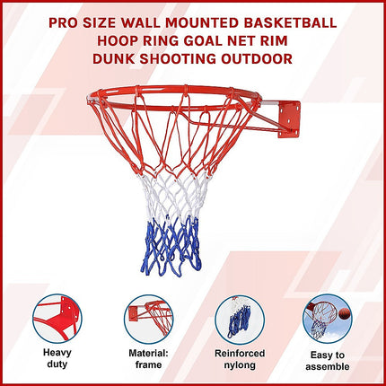 Pro Size Wall Mounted Basketball Hoop Ring Goal Net Rim Dunk Shooting Outdoor.