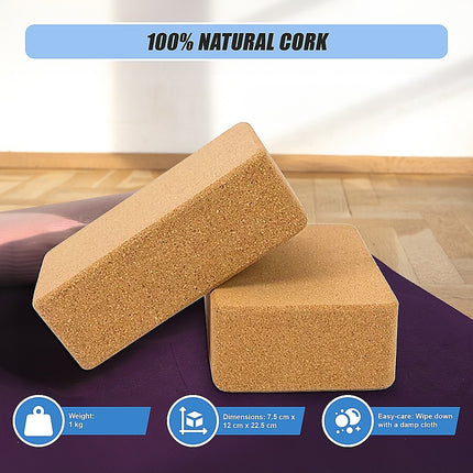 2 x Cork Yoga Block Organic Yoga Prop Accessory Exercise Brick.