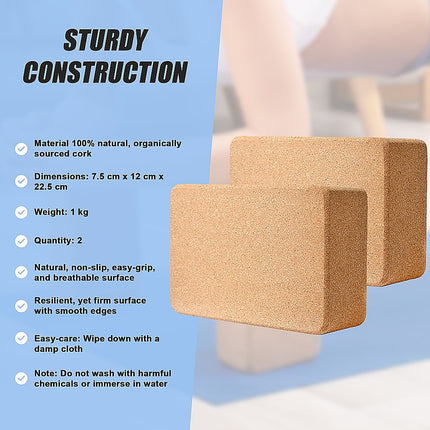 2 x Cork Yoga Block Organic Yoga Prop Accessory Exercise Brick.