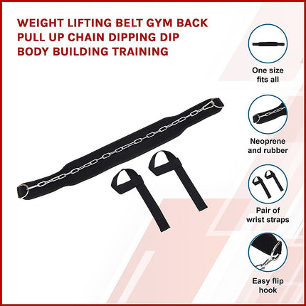 Weight Lifting Belt Gym Back Pull Up Chain Dipping Dip Body Building Training.