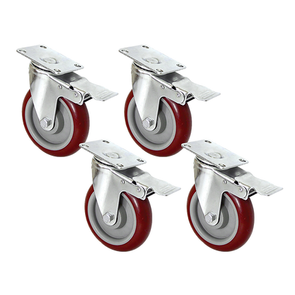 4 X 5" Heavy Duty 400kg Swivel Castor Wheels Trolley Furniture Caster All Brake.