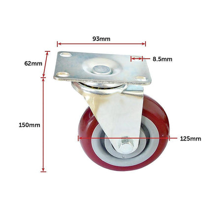 4 X 5" Heavy Duty 400kg Swivel Castor Wheels Trolley Furniture Caster All Brake.