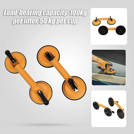 2x 100kg Aluminum Alloy Double Locking Suction Cup Glazer Glass Sucker Lifter.