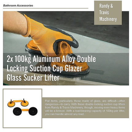 2x 100kg Aluminum Alloy Double Locking Suction Cup Glazer Glass Sucker Lifter.