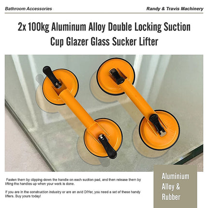 2x 100kg Aluminum Alloy Double Locking Suction Cup Glazer Glass Sucker Lifter.