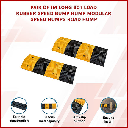 Pair of 1m Long 60T Load Rubber Speed Bump Hump Modular Speed Humps Road Hump.