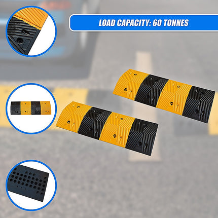 Pair of 1m Long 60T Load Rubber Speed Bump Hump Modular Speed Humps Road Hump.
