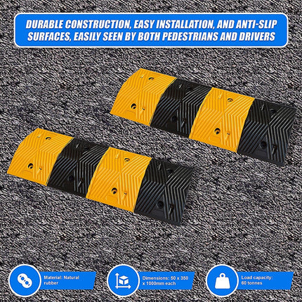 Pair of 1m Long 60T Load Rubber Speed Bump Hump Modular Speed Humps Road Hump.