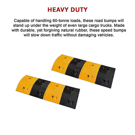 Pair of 1m Long 60T Load Rubber Speed Bump Hump Modular Speed Humps Road Hump.
