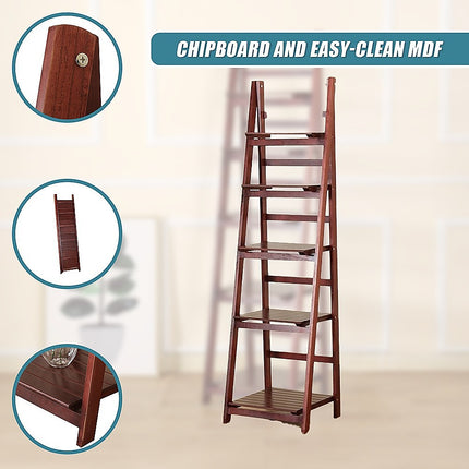 5 Tier Wooden Ladder Shelf Stand Storage Book Shelves Shelving Display Rack.