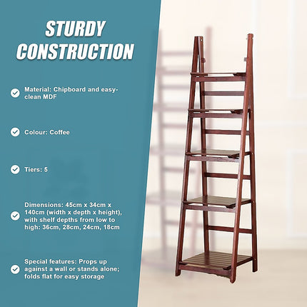 5 Tier Wooden Ladder Shelf Stand Storage Book Shelves Shelving Display Rack.