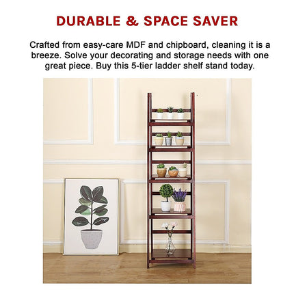 5 Tier Wooden Ladder Shelf Stand Storage Book Shelves Shelving Display Rack.