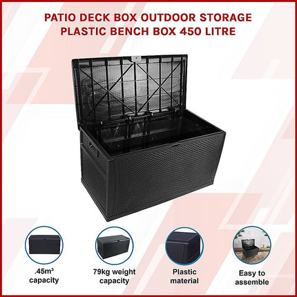 Patio Deck Box Outdoor Storage Plastic Bench Box 450 Litre.