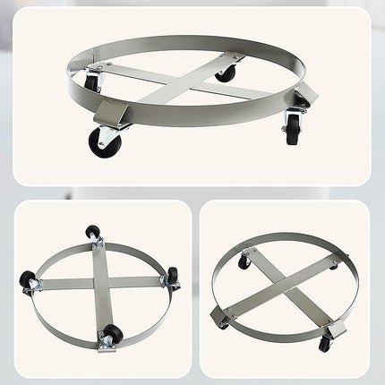 Drum Dolly 450kg 55 Gallon w Swivel Casters Heavy Duty Steel Frame Non Tipping.