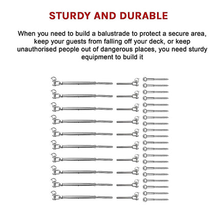 Stainless Steel Wire Rope DIY Balustrade Kit Jaw/Swage Fork Turnbuckle - 10 pack.