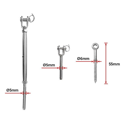 Stainless Steel Wire Rope DIY Balustrade Kit Jaw/Swage Fork Turnbuckle - 10 pack.
