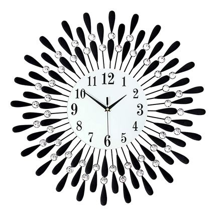 Large Modern 3D Crystal Wall Clock Luxury Art Metal Round Home Decor.