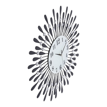 Large Modern 3D Crystal Wall Clock Luxury Art Metal Round Home Decor.