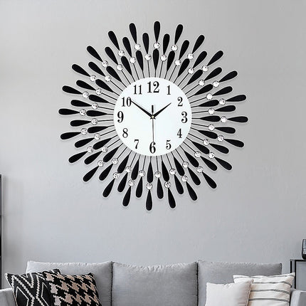 Large Modern 3D Crystal Wall Clock Luxury Art Metal Round Home Decor.