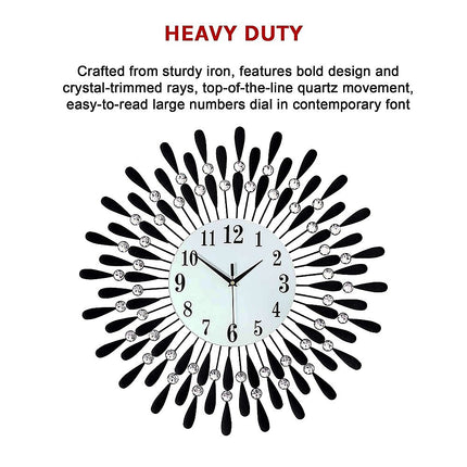 Large Modern 3D Crystal Wall Clock Luxury Art Metal Round Home Decor.