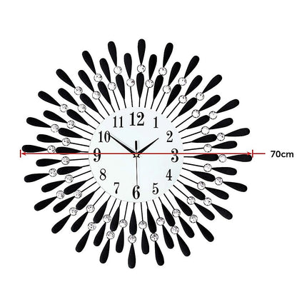 Large Modern 3D Crystal Wall Clock Luxury Art Metal Round Home Decor.