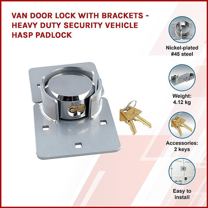 Van Door Lock With Brackets - Heavy Duty Security Vehicle Hasp Padlock.