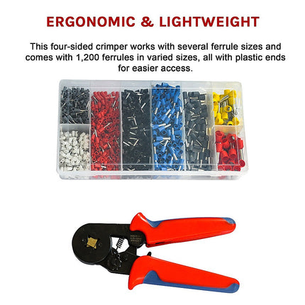 1200Pcs Bootlace Ferrule Crimper kit 0.25-10mm2 Cord End Ratchet Crimping Tool.
