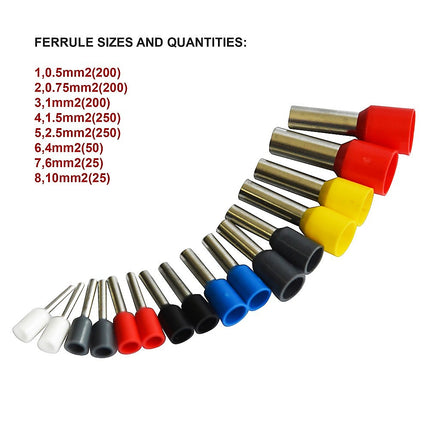 1200Pcs Bootlace Ferrule Crimper kit 0.25-10mm2 Cord End Ratchet Crimping Tool.
