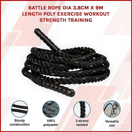 Battle Rope Dia 3.8cm x 9M length Poly Exercise Workout Strength Training.