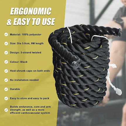 Battle Rope Dia 3.8cm x 9M length Poly Exercise Workout Strength Training.