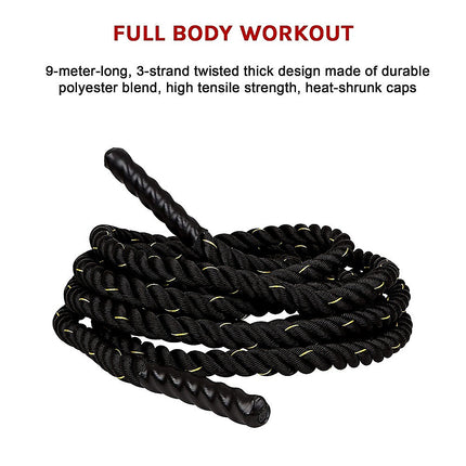 Battle Rope Dia 3.8cm x 9M length Poly Exercise Workout Strength Training.
