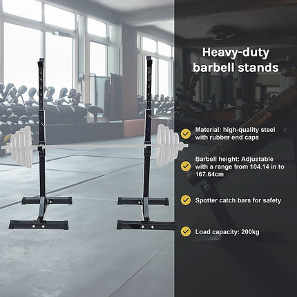 Adjustable Squat Rack Pair Steel Barbell Bench Press Stands Gym Home.