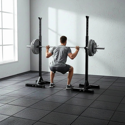 Adjustable Squat Rack Pair Steel Barbell Bench Press Stands Gym Home.