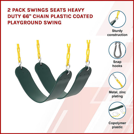 2 Pack Heavy Duty Playground Swing Seats with 66 Inch Plastic Coated Chains for Outdoor Backyard Play.