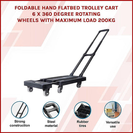 Foldable Hand Flatbed Trolley Cart 6 x 360 Degree Rotating Wheels with Maximum Load 200Kg.