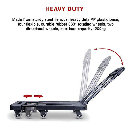 Foldable Hand Flatbed Trolley Cart 6 x 360 Degree Rotating Wheels with Maximum Load 200Kg.