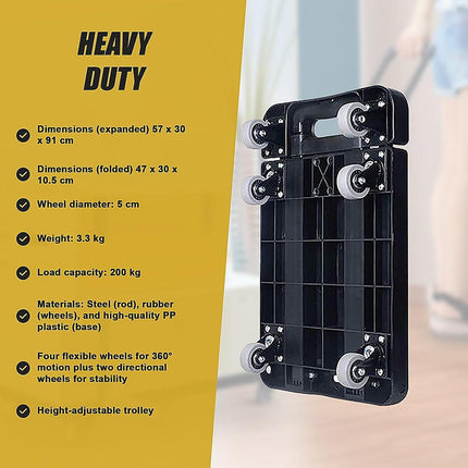 Foldable Hand Flatbed Trolley Cart 6 x 360 Degree Rotating Wheels with Maximum Load 200Kg.