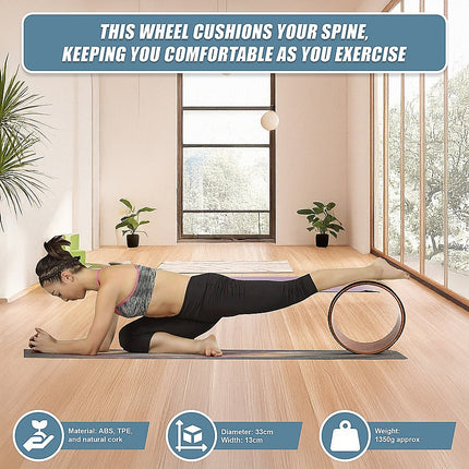 Yoga Pilates Wheel Cork Circle Prop Back Chest Hips Abdomen Stretch Roller.
