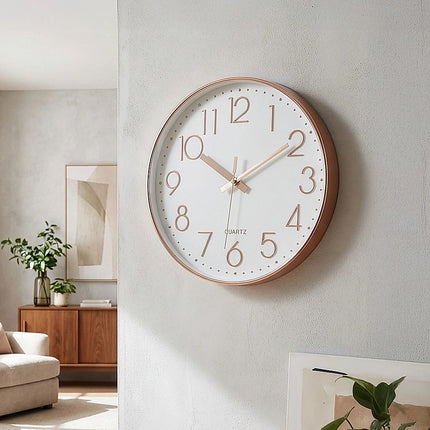 Modern Rose Gold Wall Clock – Silent Non-Ticking Quartz Battery Operated Design.