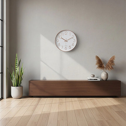 Modern Rose Gold Wall Clock – Silent Non-Ticking Quartz Battery Operated Design.