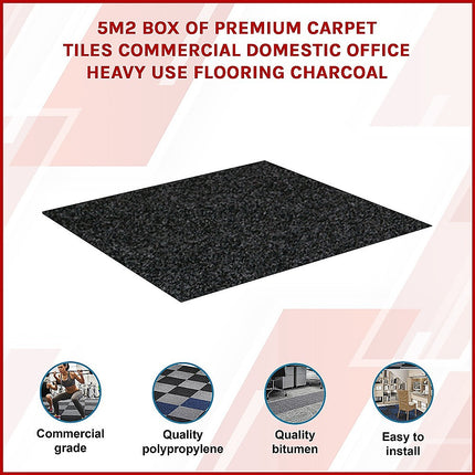 5m2 Box of Premium Carpet Tiles Commercial Domestic Office Heavy Use Flooring Charcoal.