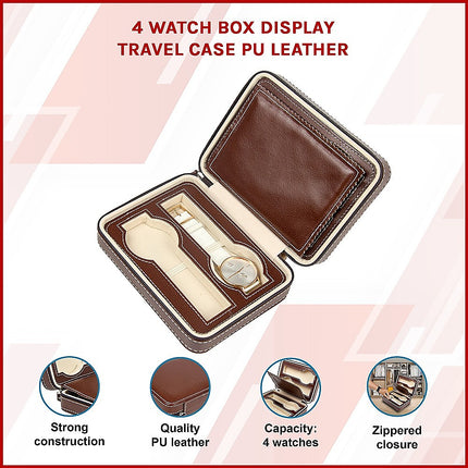4 Watch Box Display Travel Case PU Leather.