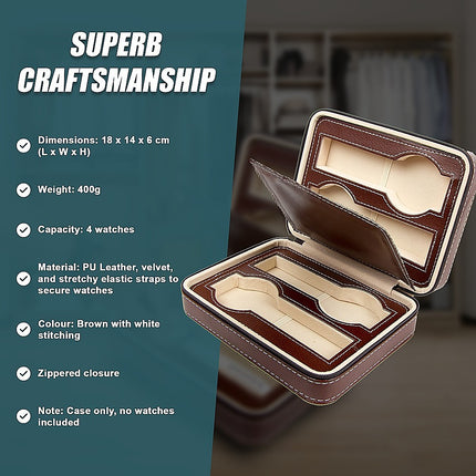 4 Watch Box Display Travel Case PU Leather.
