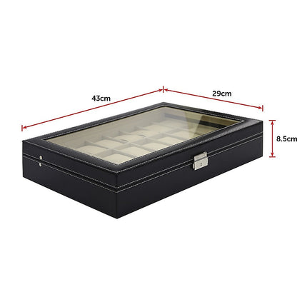 Watch Box - 24 Slot Luxury Display Case With Framed Glass Lid.