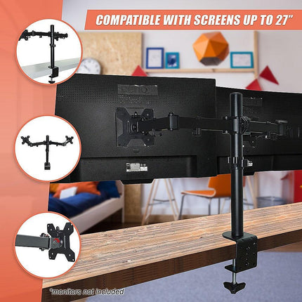 Dual LCD Monitor Desk Mount Stand Adjustable Fits 2 Screens Up To 27".