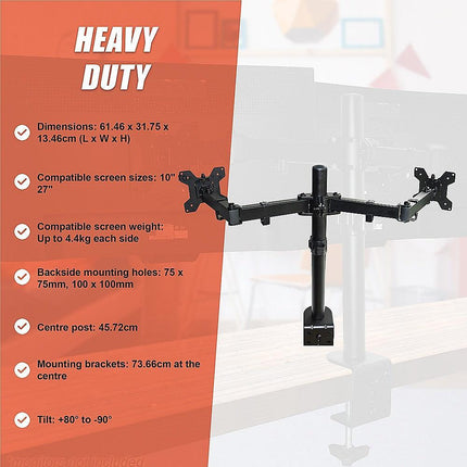 Dual LCD Monitor Desk Mount Stand Adjustable Fits 2 Screens Up To 27".